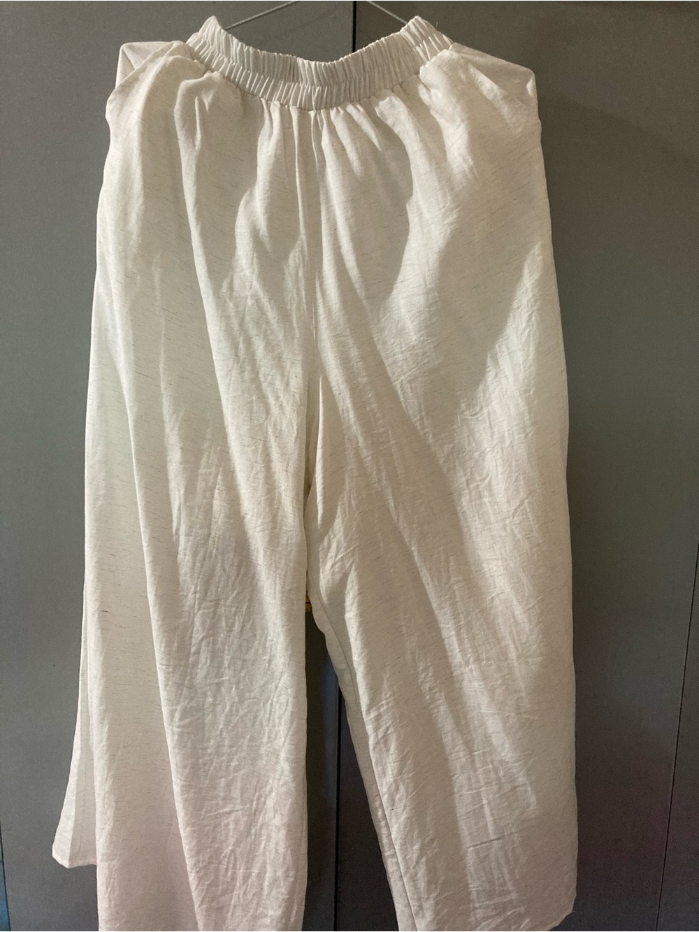 Lightweight Cream Elastic-Waist Linen Trousers